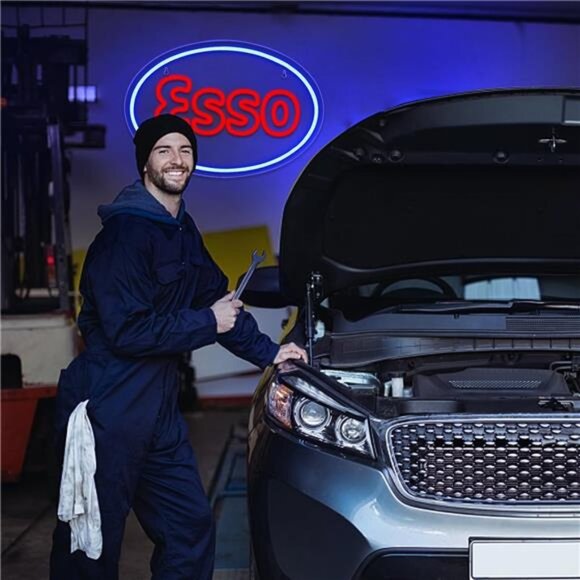 Esso Oil Gasoline LED Neon Sign Gas Shop Garage Decor Bar Man Cave Wall Mechanix - Picture 4 of 7